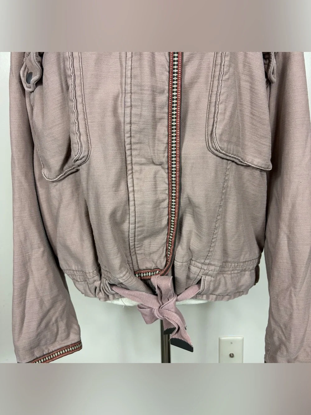 Free People Flight Line Bomber Jacket Medium Slouchy Boho Shabby Grunge